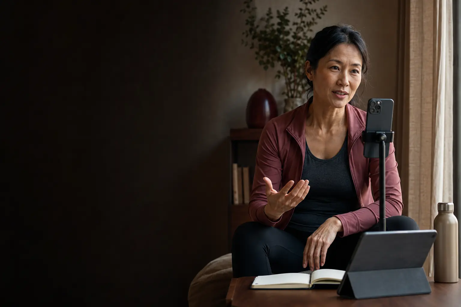 Frau gibt digitales Feedback zu ihrem Trainingsfortschritt